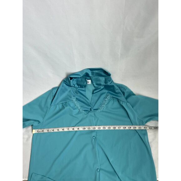 Vintage Vanity Fair Blue Nylon Button Up Robe Dressing Gown House Coat Size L - Picture 9 of 10